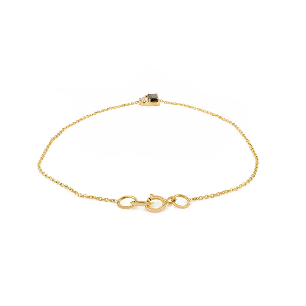 Minimalist Dainty 14K Real Yellow Gold Blue Sapphire & Diamond Toi et Moi Bracelet For Girls