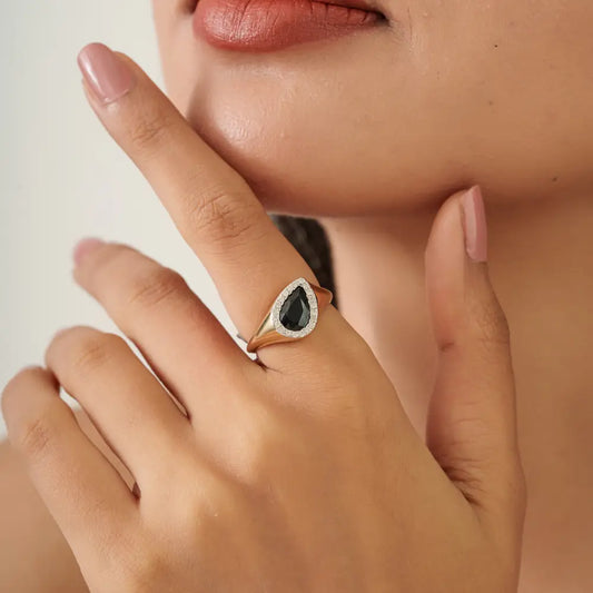Customized Gemstone Blue Sapphire & Diamond Halo Chunky Signet Ring 14K Yellow Gold