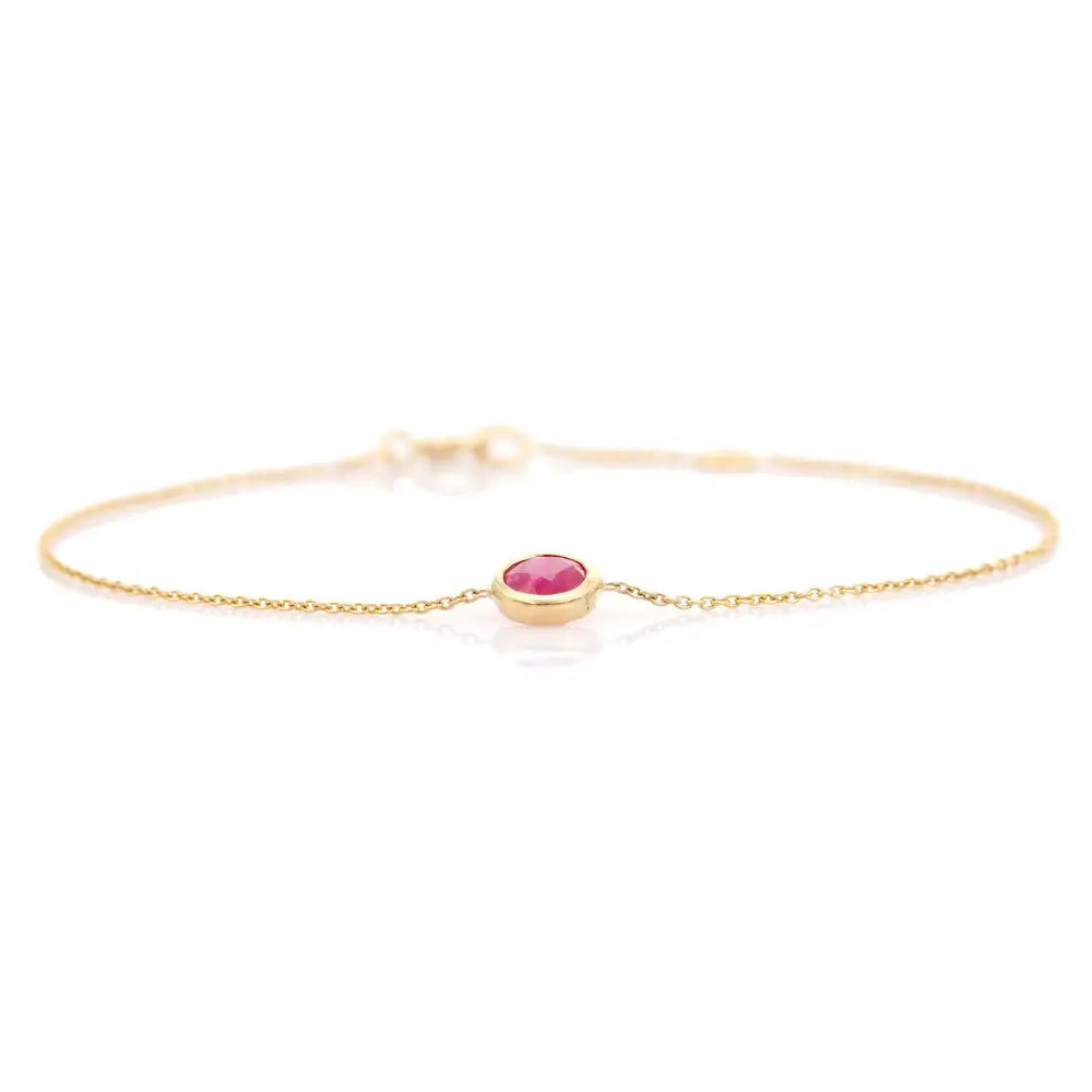 Delicate Minimal 14K Yellow Gold Ruby Gemstone Solitaire Bracelet Latest Trending Jewelry