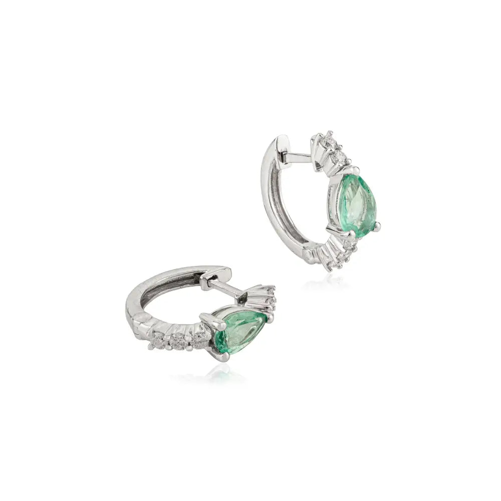 Prong Setting Emerald & Diamond Small Hoop Earrings Everyday Jewelry K14 White Gold