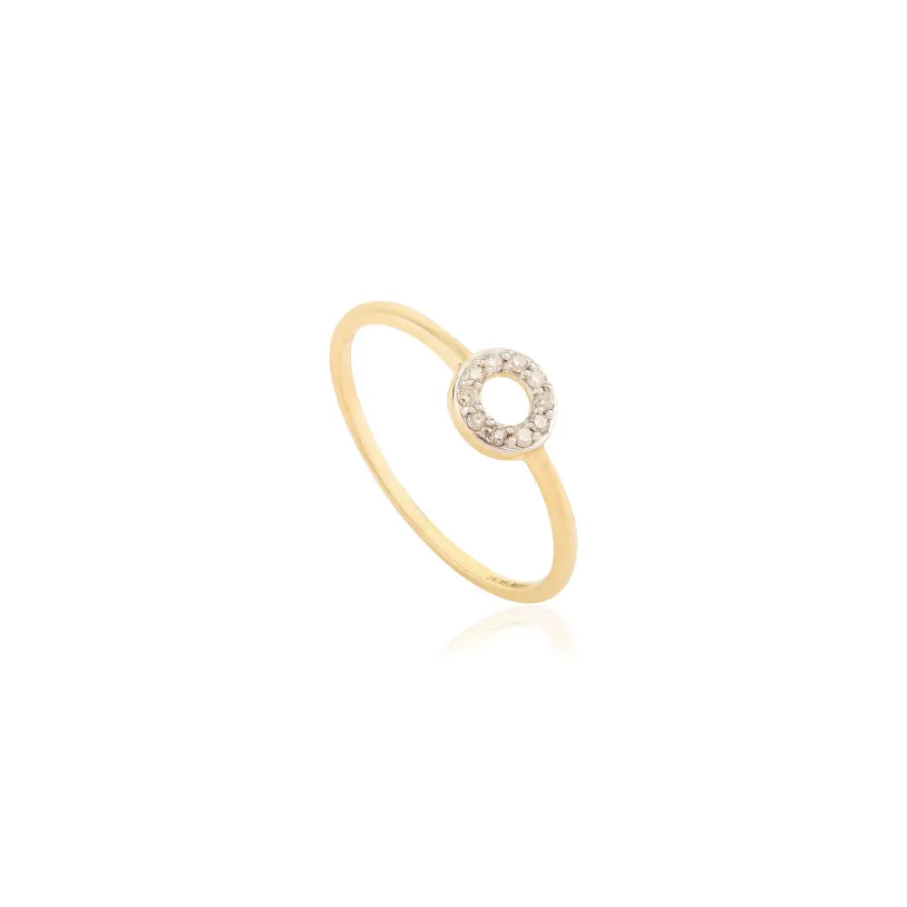 Delicate Minimalist Real Diamond 14K Pure Yellow Gold Open Halo Circle Ring Daily Wear Jewelry