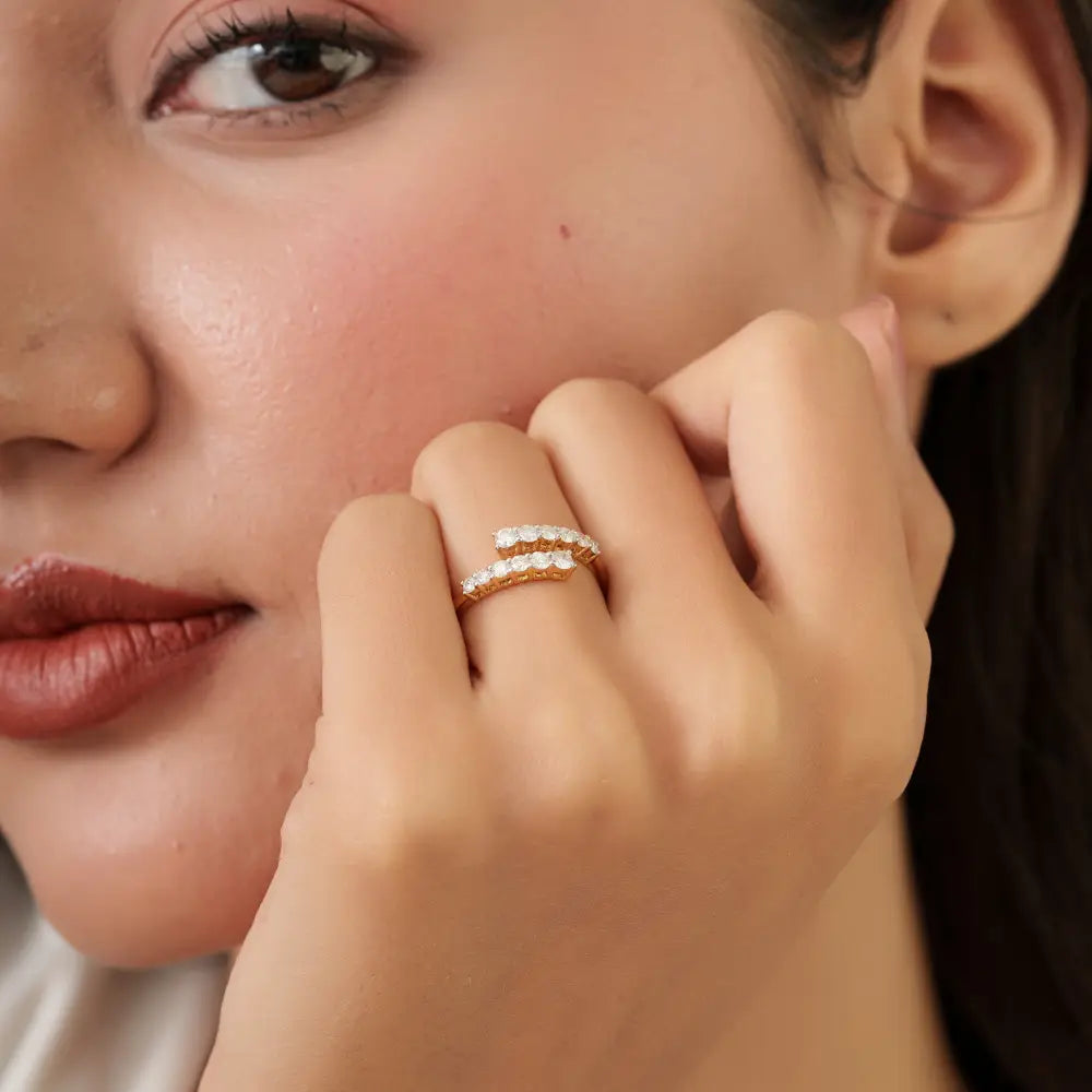 Round Brilliant Cut Diamond K18 Yellow Gold Stackable Bypass Ring Stacked Bulk Jewelry