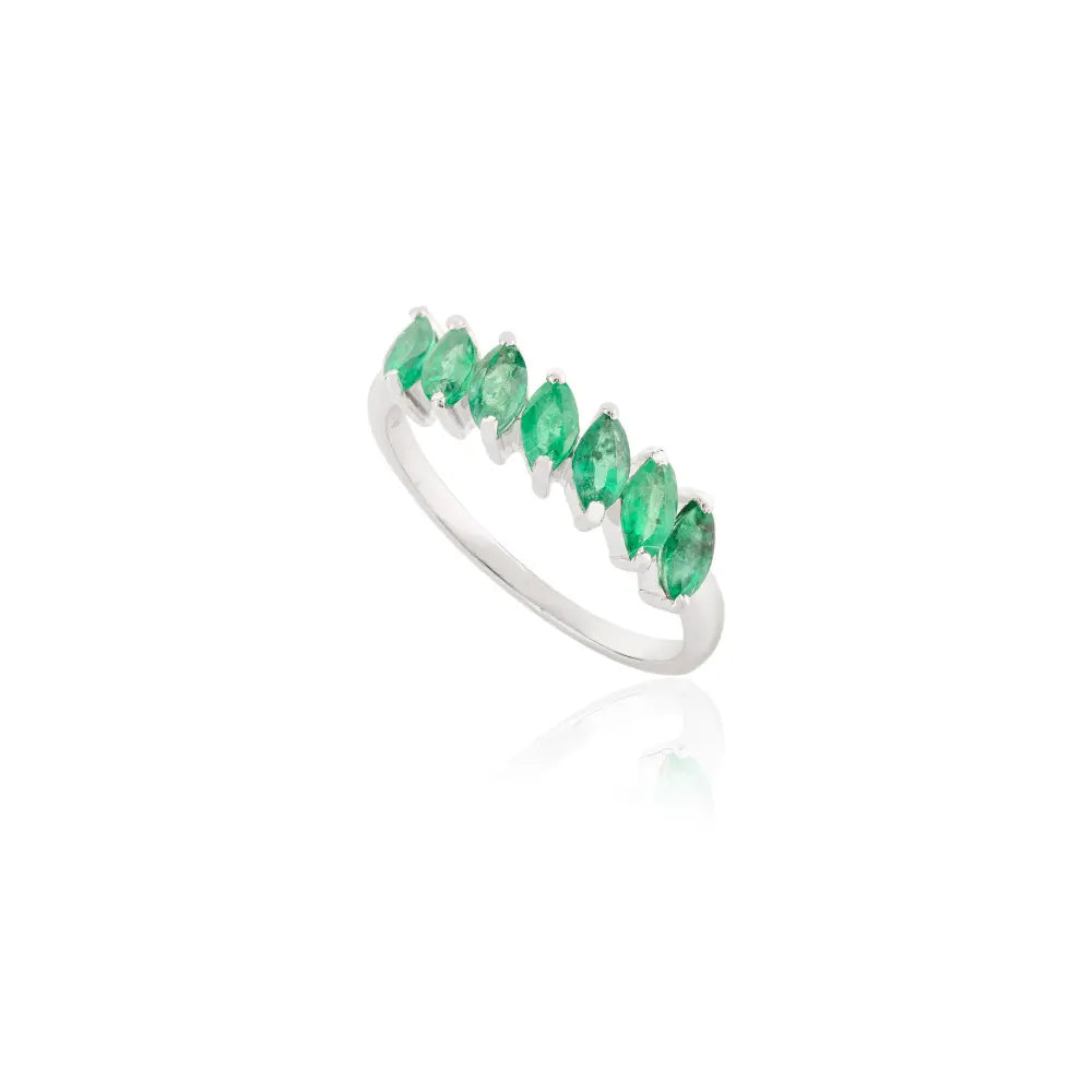 Best Quality Products Natural Emerald Solid White Gold Half Eternity Band Ring