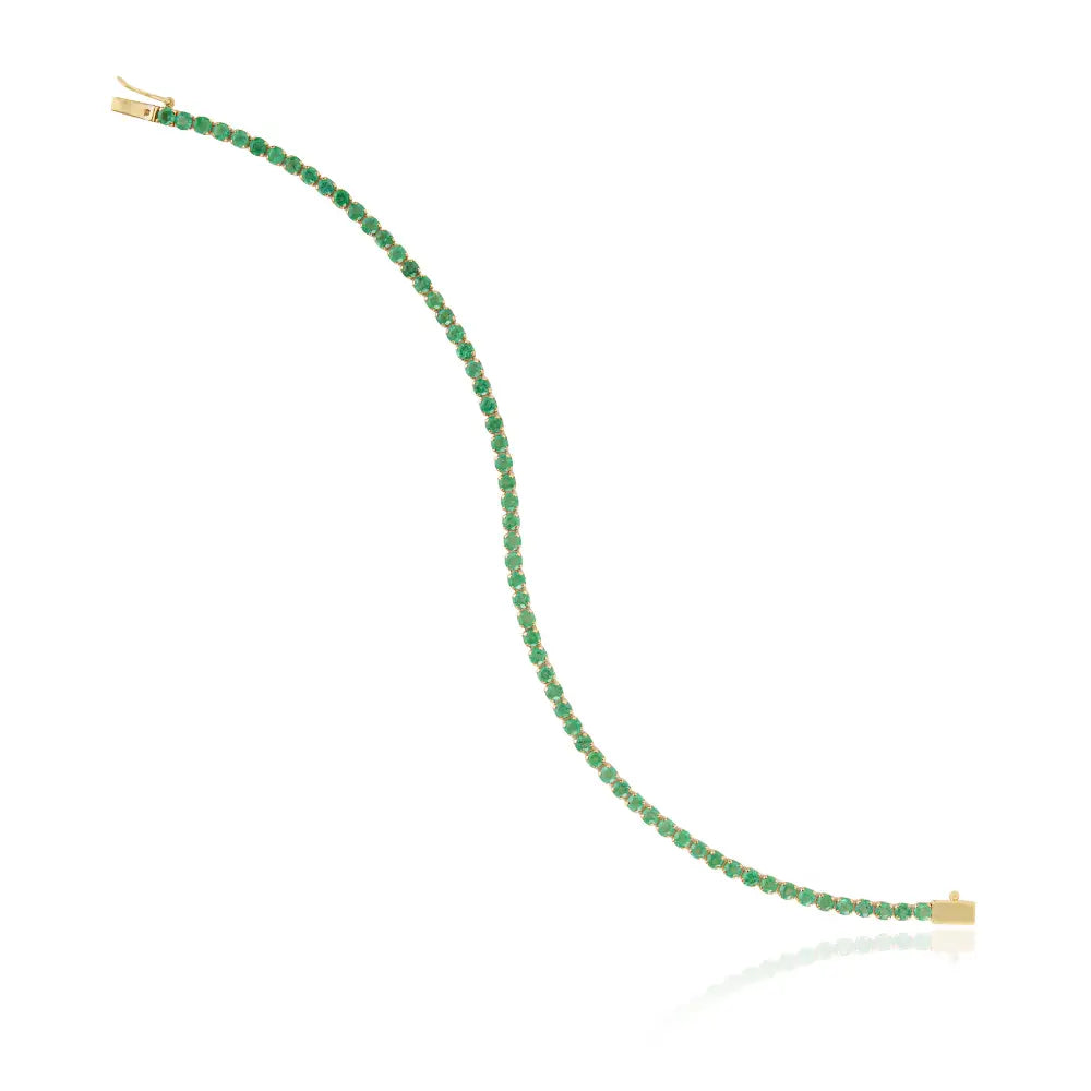 May Birthstone Pure 14K Yellow Gold Real Emerald Box Lock Sleek Tennis Bracelet For Unisex