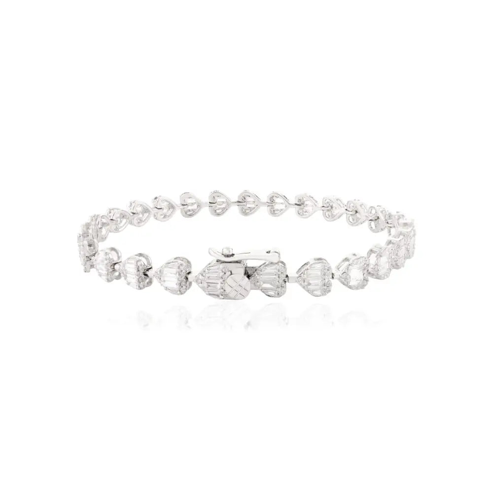 Wholesale Price Natural Diamond Heart Shape Tennis Bracelet Cluster Settings 18K White Gold