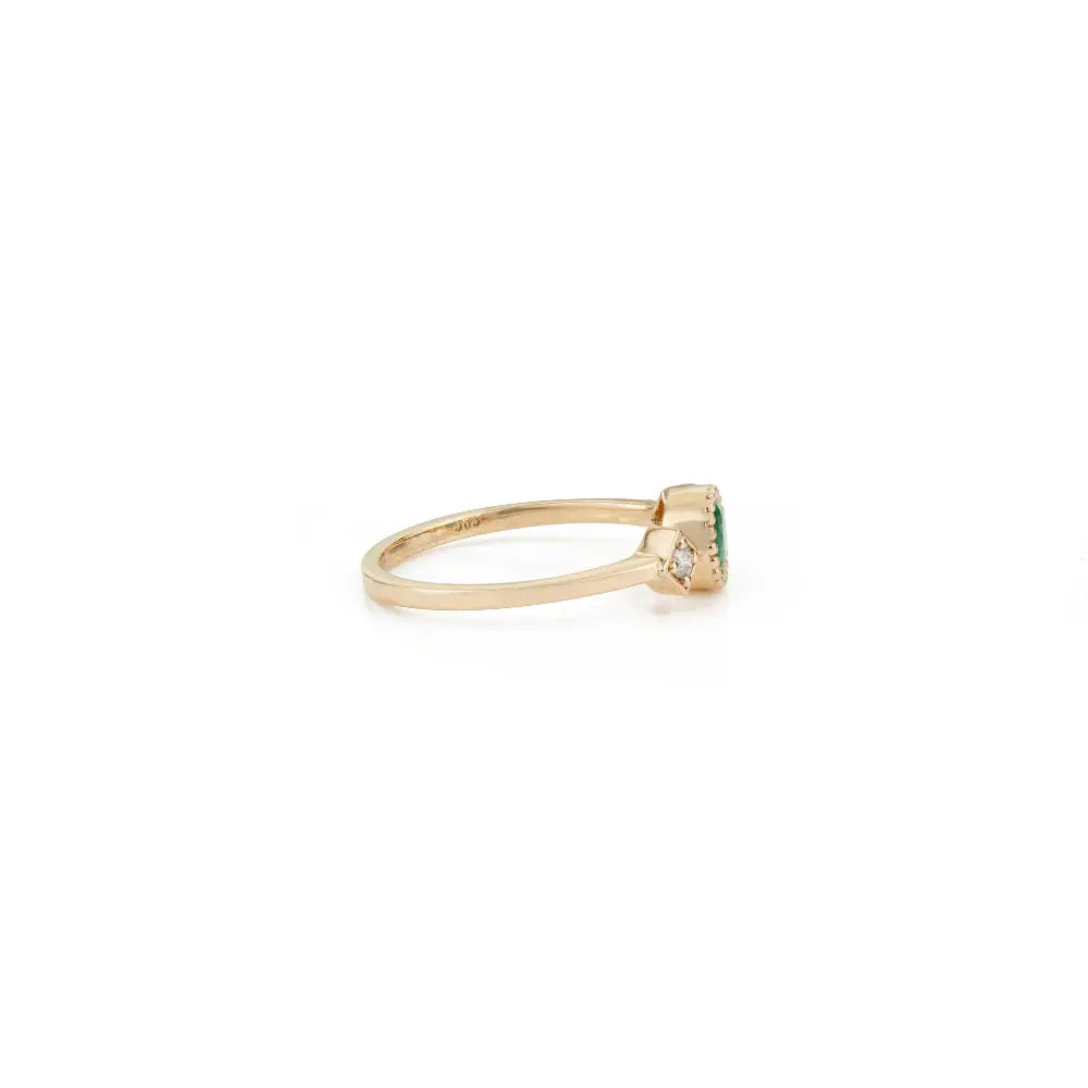 Dainty Emerald & Diamond K14 Pure Yellow Gold Three Stone Ring Stacking Jewelry For Women