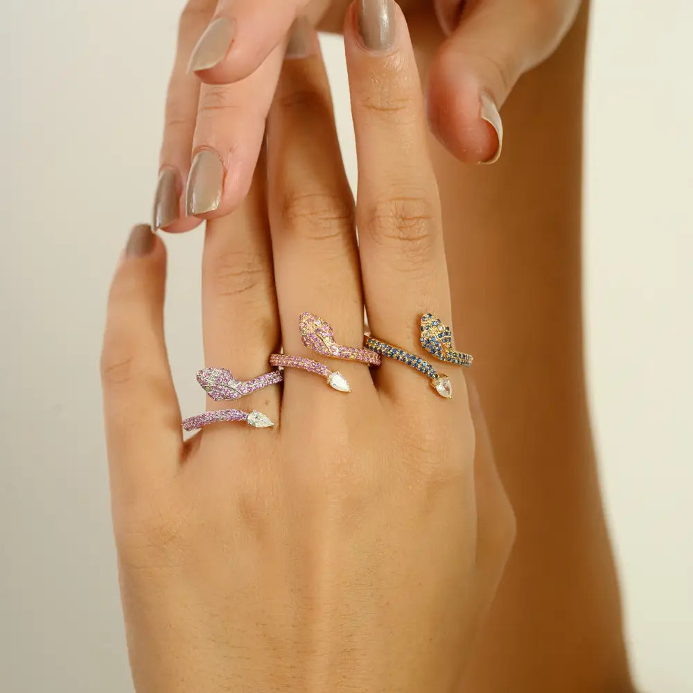 Unique Design Pink Sapphire & Diamond Snake Ring Animal Jewelry 14K Solid Yellow Gold