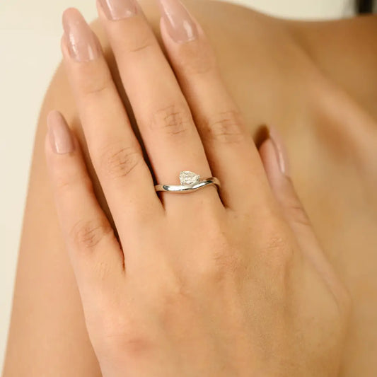1.5 Ct. Pear Cut Diamond Wave Shape Curve Solitaire Ring 14K Real White Gold Sparkle Jewelry