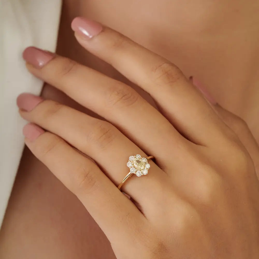 Real 14K Yellow Gold Diamond Cluster Ring Trending Engagement Proposal Jewelry Wholesale