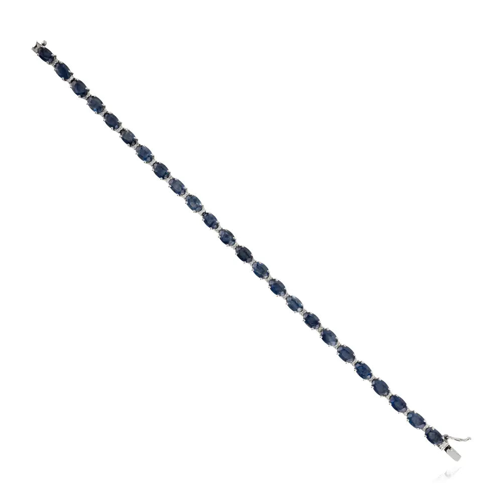 Birthstone Natural Blue Sapphire & Diamond Tennis Bracelet Elegant 14K Solid Gold Jewelry