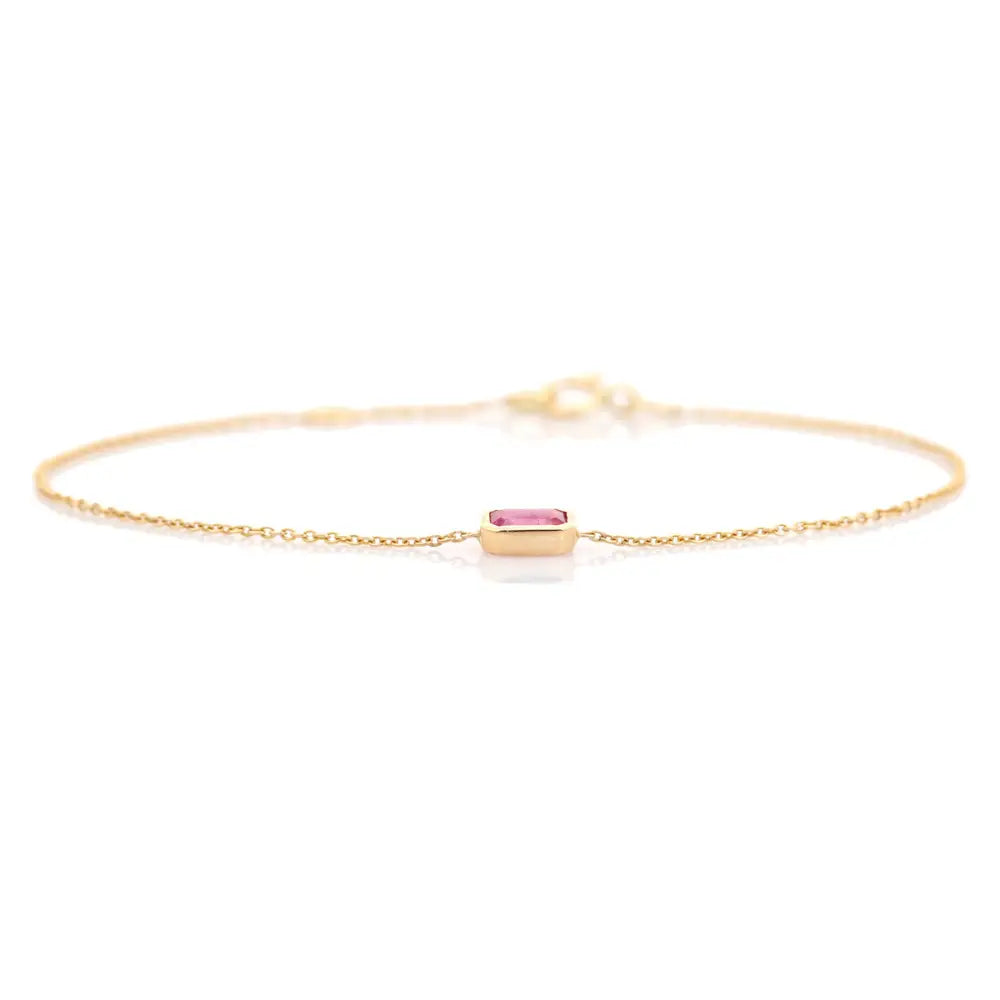 Minimal Bezel Set Ruby Single Stone Ruby Bracelet 14K Solid Yellow Gold Wholesale Jewelry