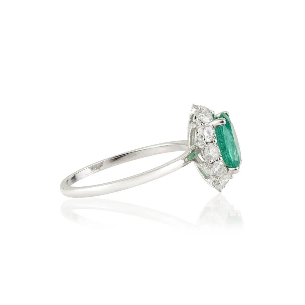 8x6mm Emerald & Diamond Stackable Cluster Ring Engagement Jewelry 14K White Gold