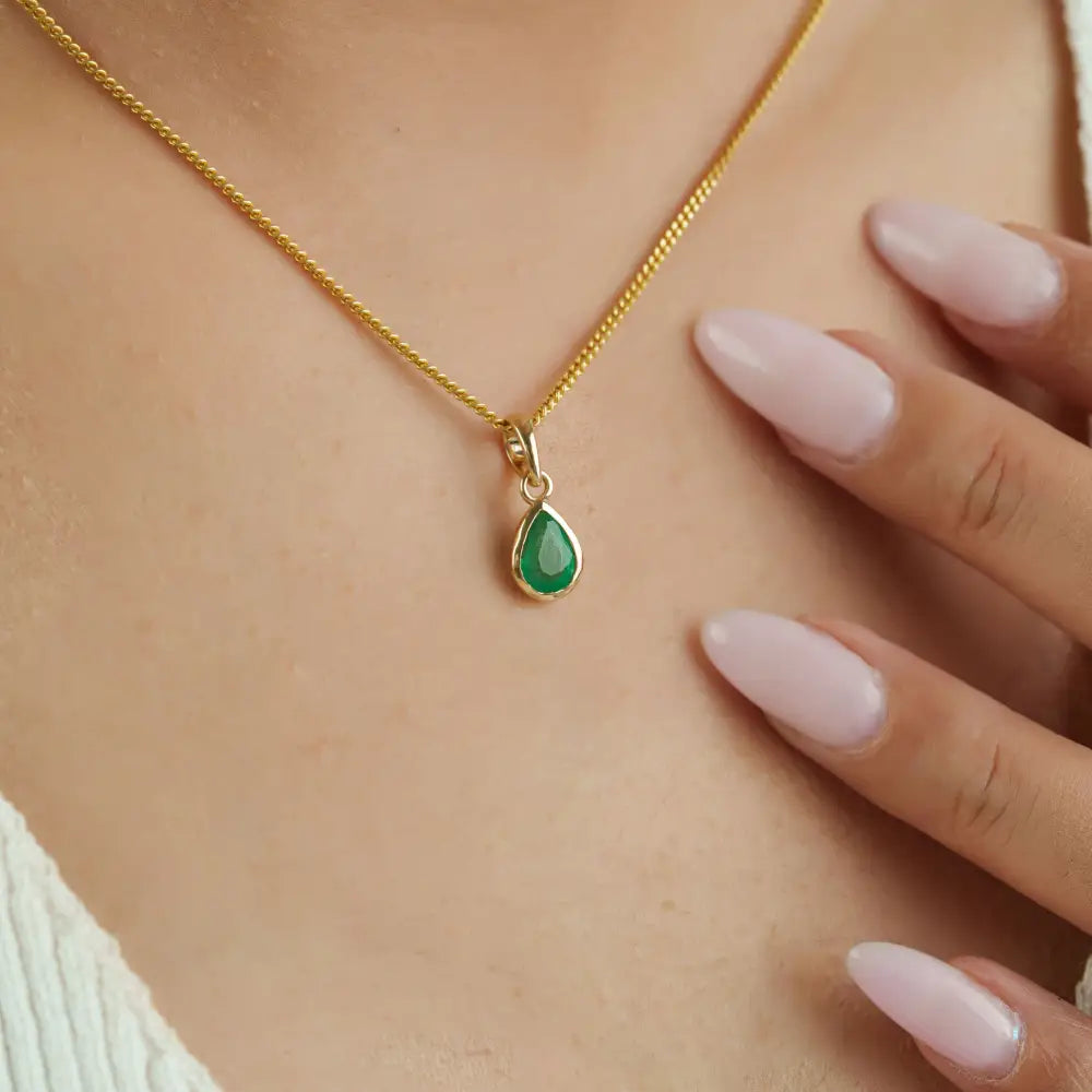 Bezel Set Zambian Emerald Gemstone Pure 14K Yellow Gold Fine Minimal Pendant For Unisex