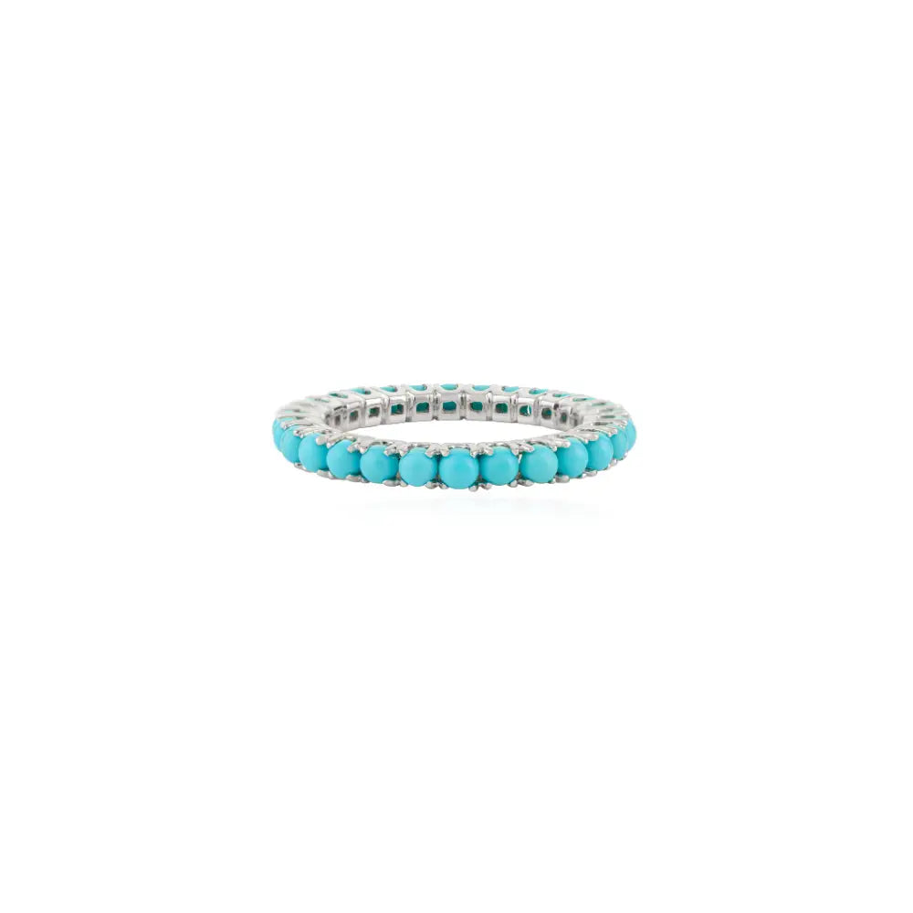 Elegant Fine Turquoise Gemstone Stackable Full Eternity Band Ring 14K White Gold Jewelry
