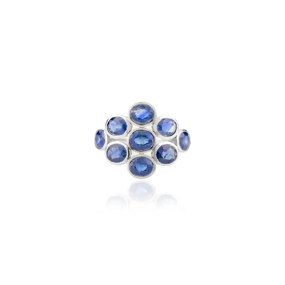 Bezel Set Blue Sapphire Statement Gemstone Ring 18K Real White Gold September Birthstone