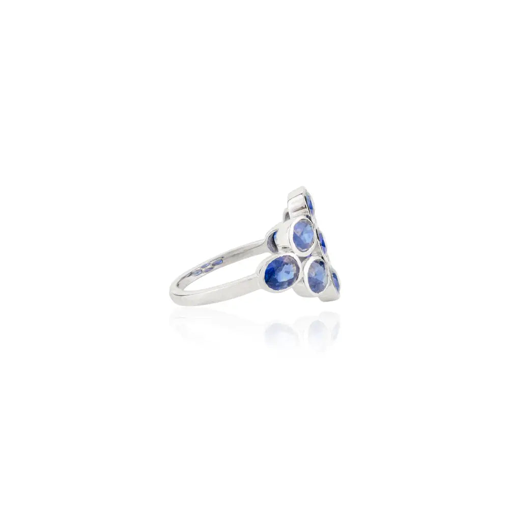 Bezel Set Blue Sapphire Statement Gemstone Ring 18K Real White Gold September Birthstone
