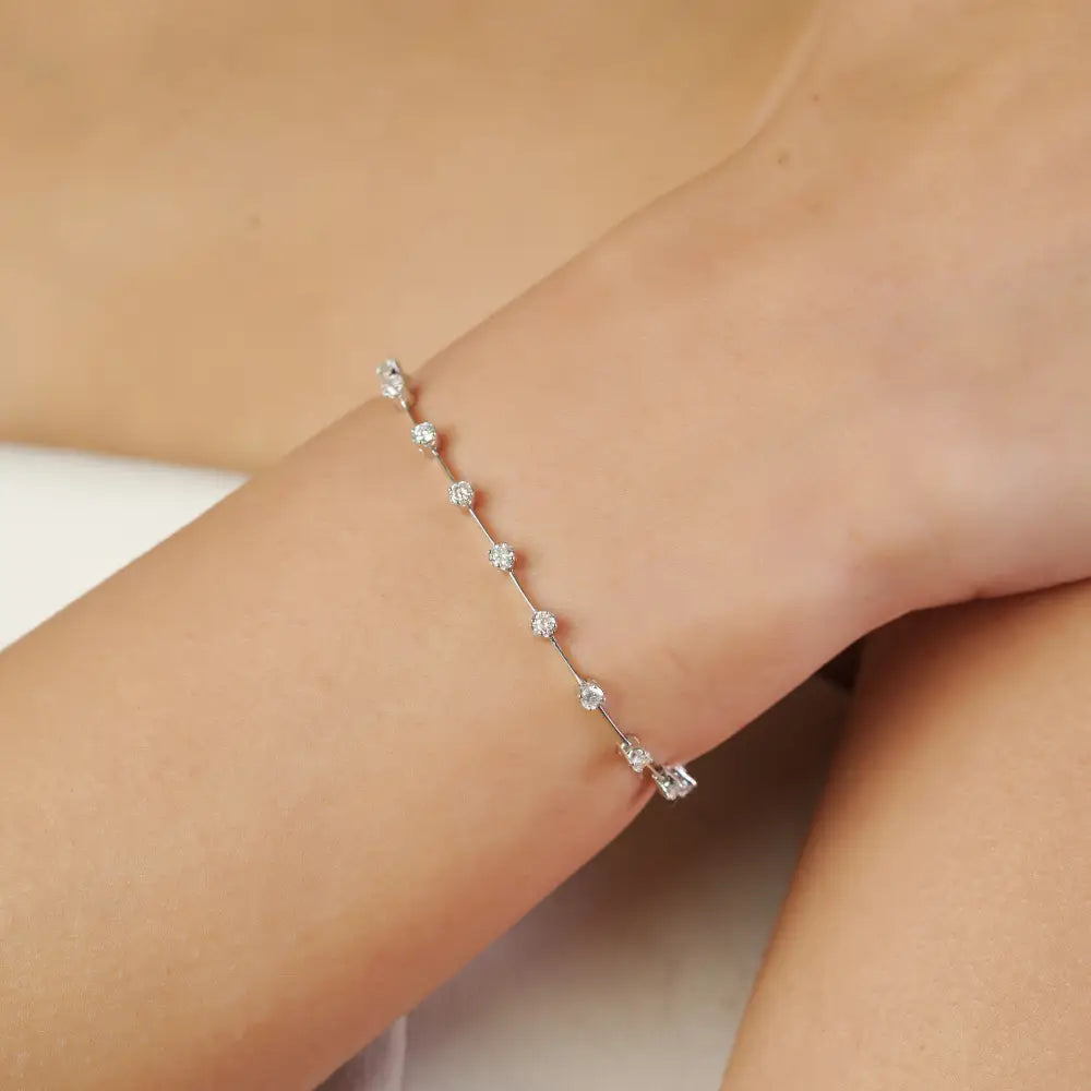 Natural Round Diamond Spaced-Out Sleek Tennis Bracelet Sparkle 14K White Gold Jewelry