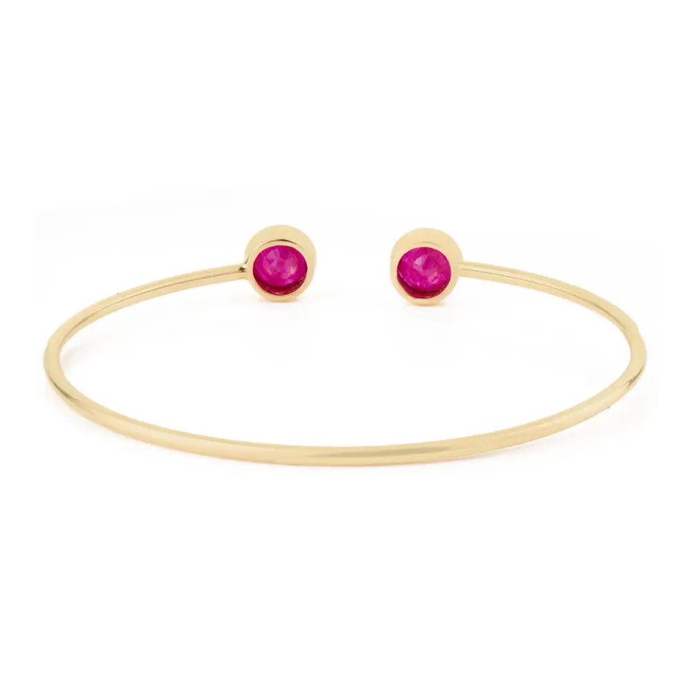 6.5 mm Round Cut Ruby Gemstone Sleek Cuff Bangle Anniversary Gift Solid 14K Yellow Gold