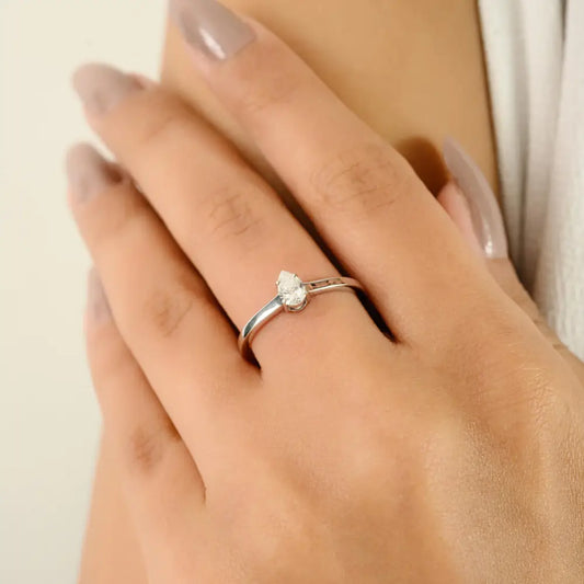 Elegant Classic Solitaire Natural Diamond Ring Solid 14K White Gold Simple Stackable Jewelry