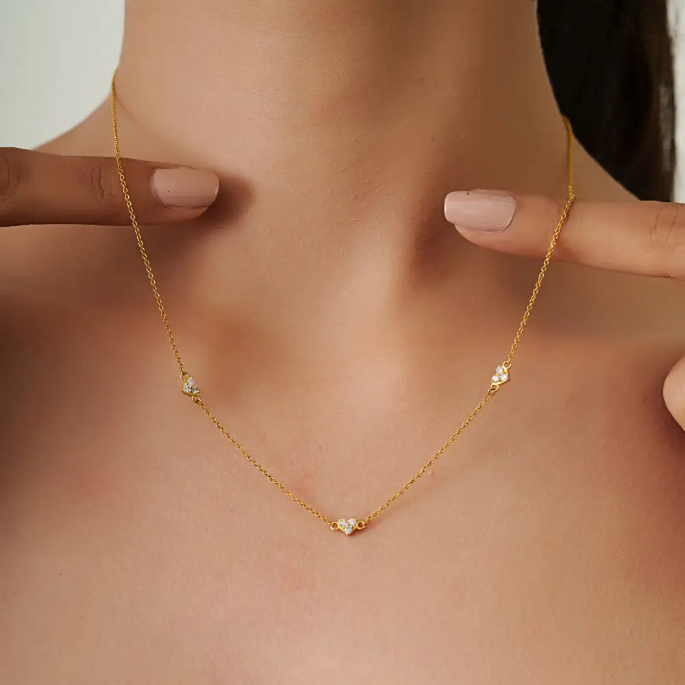 Dainty Fine Real Diamond 14K Yellow Gold Minimalist Heart Shape Necklace Delicate Jewelry
