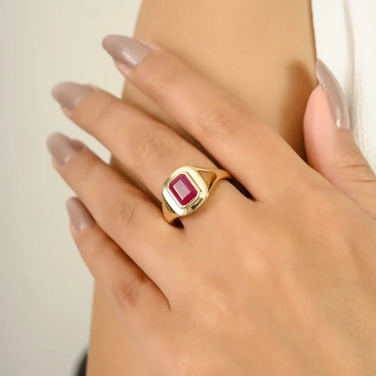 1.52 Ct. Ruby Bezel Set Gemstone Signet Ring Wholesale Bulk Solid 14K Gold Jewelry Supplier