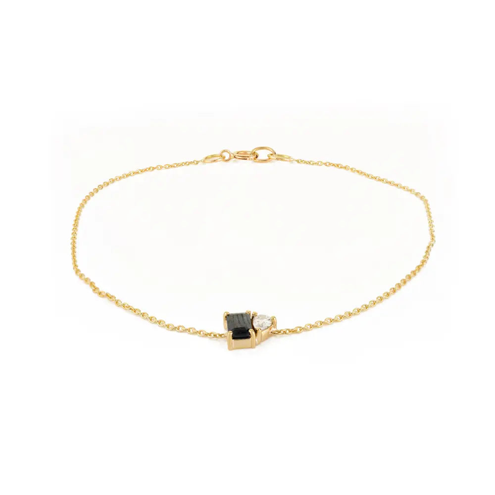 Minimalist Dainty 14K Real Yellow Gold Blue Sapphire & Diamond Toi et Moi Bracelet For Girls