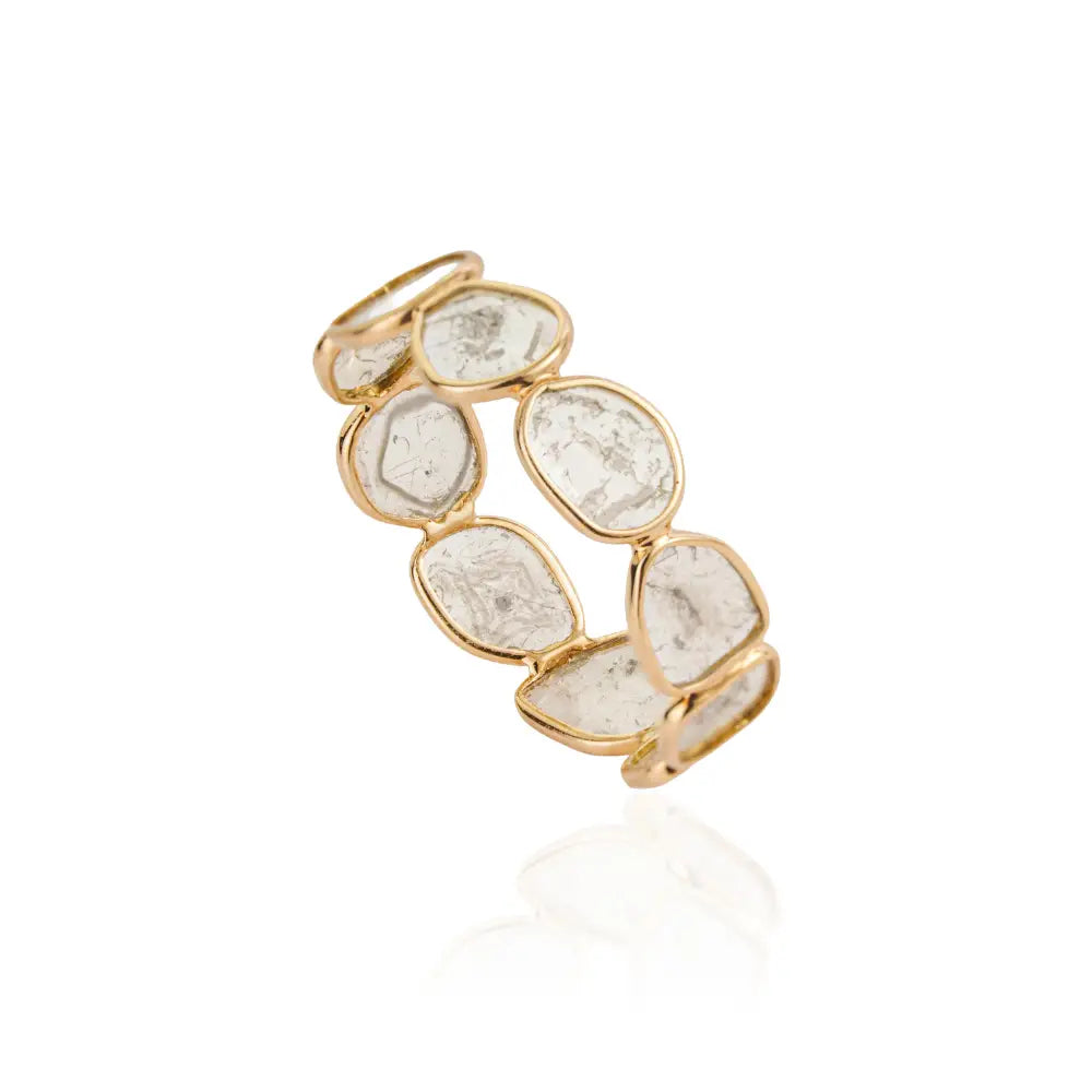 Uneven Shape Polki Diamond Solid K18 Yellow Gold Full Eternity Band Ring Minimal Jewelry