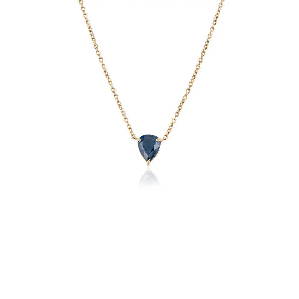 Minimalist Dainty Blue Sapphire Single Stone Pendant Necklace For Girls 18K Yellow Gold