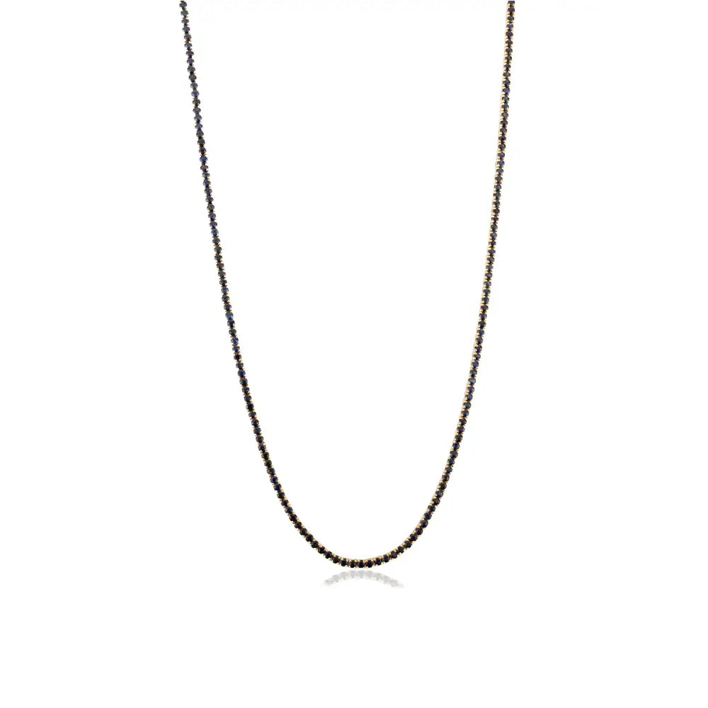 New Trendy 14K Real Yellow Gold Blue Sapphire Sleek Tennis Necklace Party Wear Jewelry