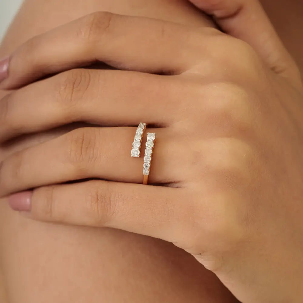 Round Brilliant Cut Diamond K18 Yellow Gold Stackable Bypass Ring Stacked Bulk Jewelry