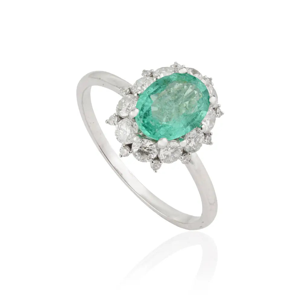 8x6mm Emerald & Diamond Stackable Cluster Ring Engagement Jewelry 14K White Gold