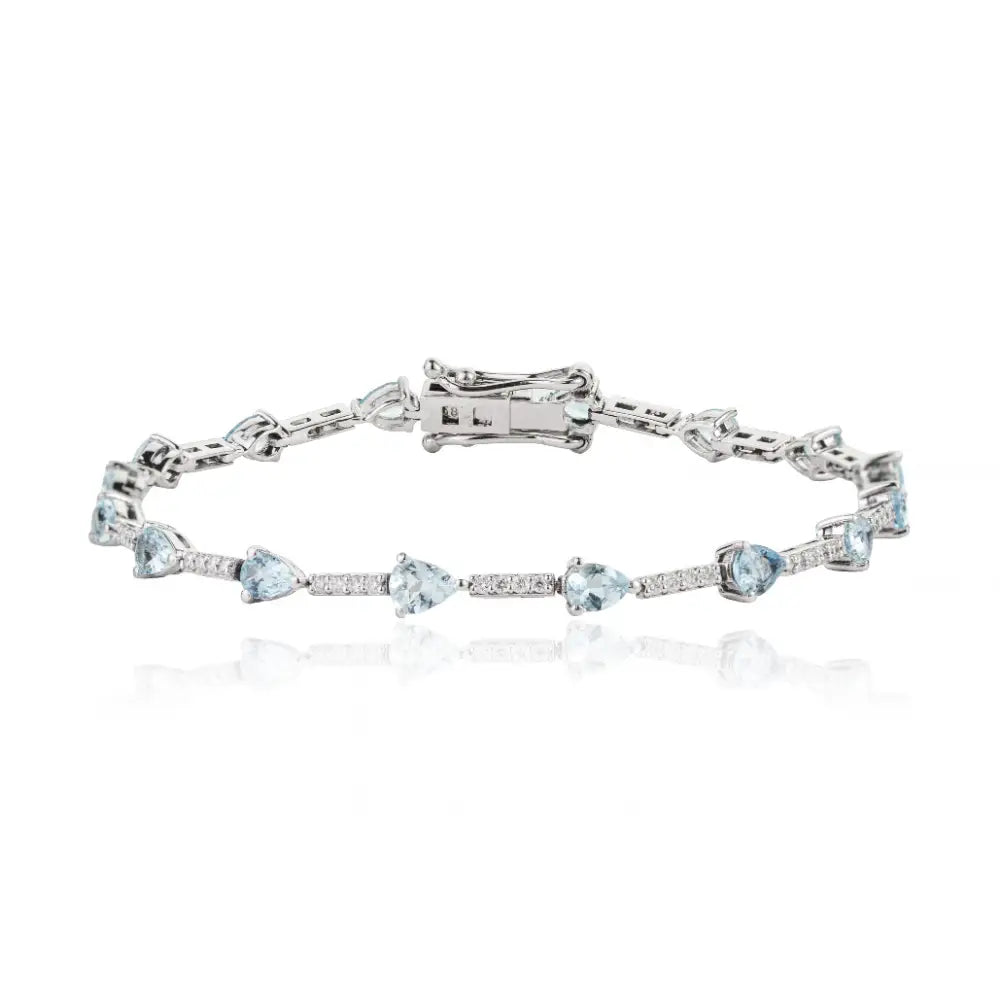 Best Selling Products Aquamarine & Diamond Sleek Tennis Bracelet 14K White Gold Jewelry