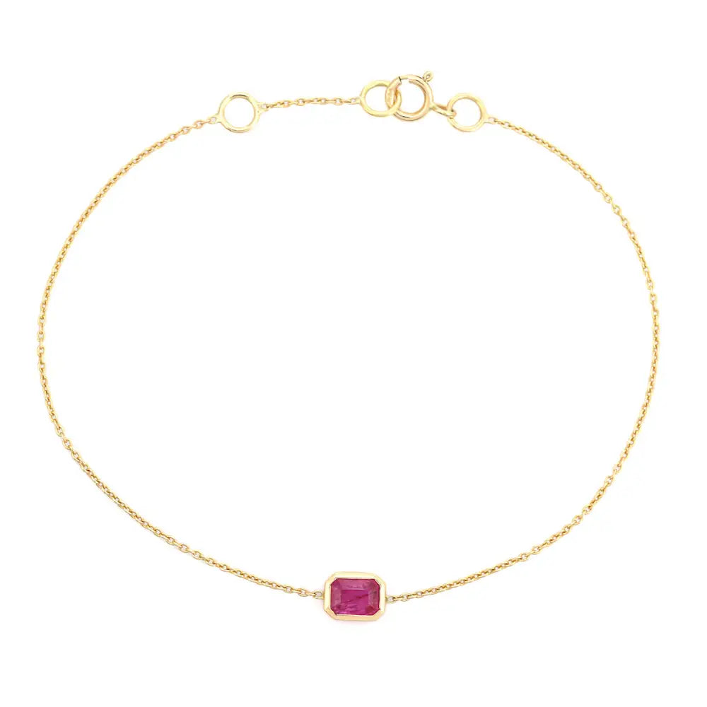 Minimal Bezel Set Ruby Single Stone Ruby Bracelet 14K Solid Yellow Gold Wholesale Jewelry