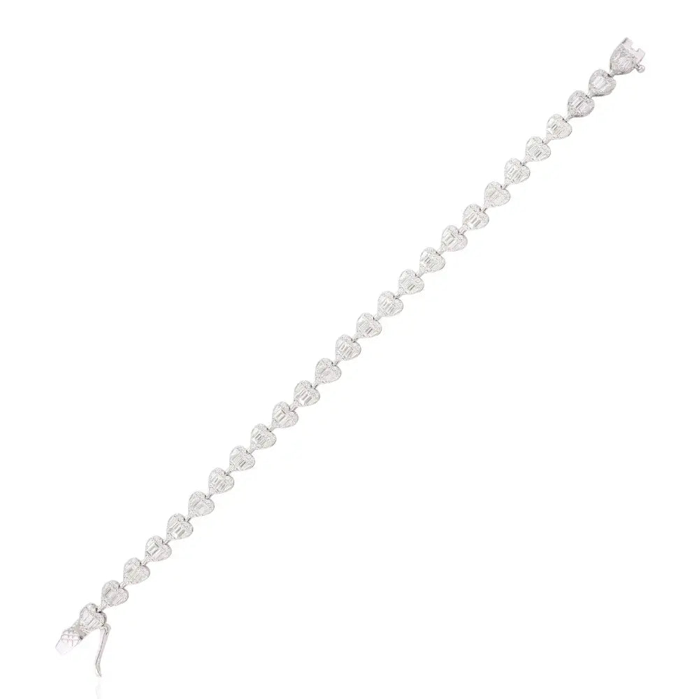 Wholesale Price Natural Diamond Heart Shape Tennis Bracelet Cluster Settings 18K White Gold