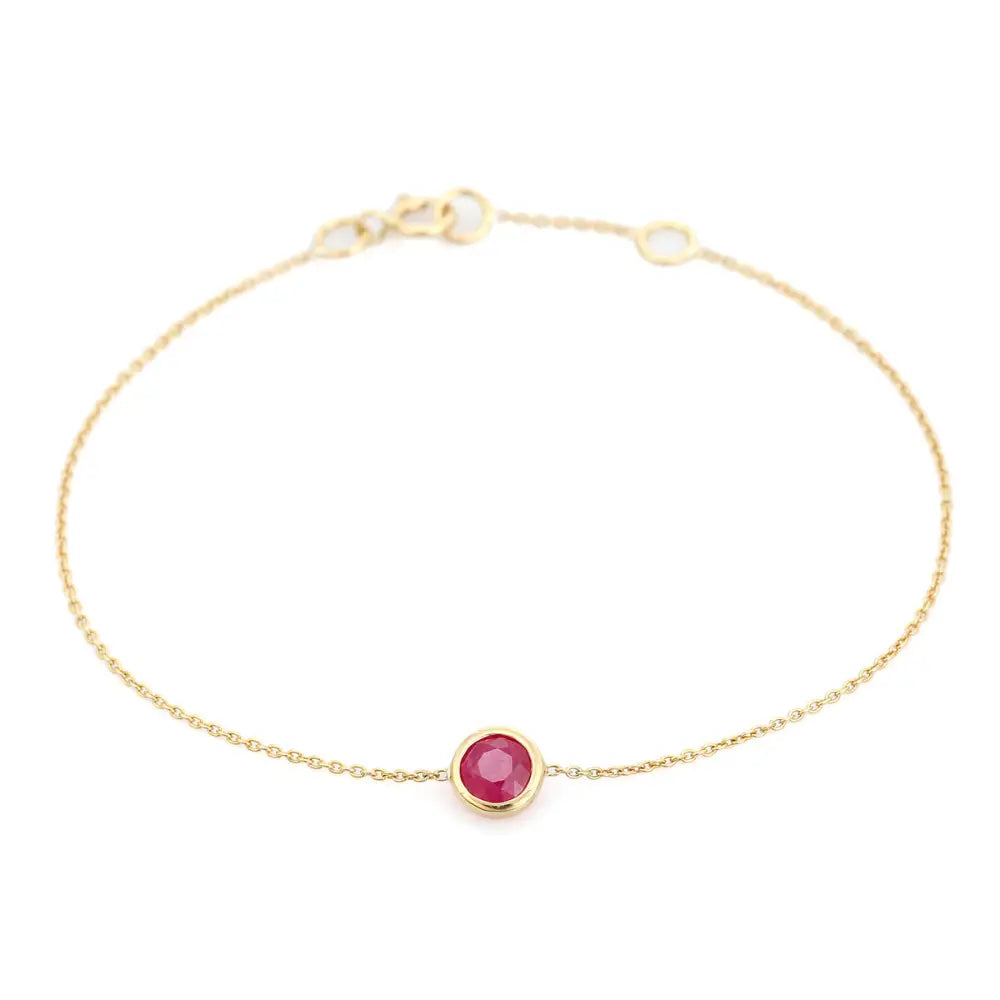 Delicate Minimal 14K Yellow Gold Ruby Gemstone Solitaire Bracelet Latest Trending Jewelry