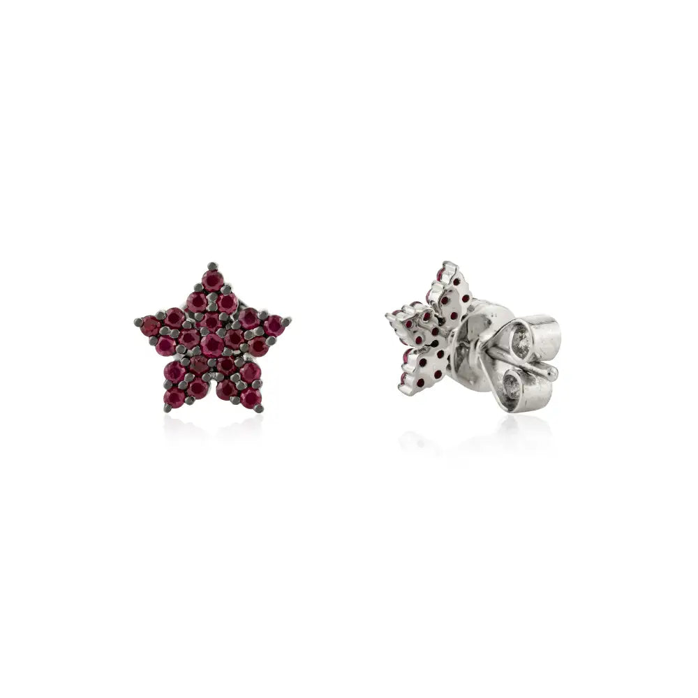 Premium Quality Round Cut Ruby Solid 14K White Gold Star Shape Stud Earrings Fine Jewelry
