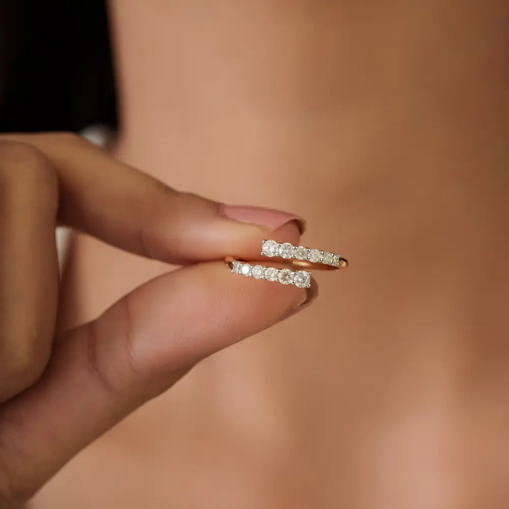 Round Brilliant Cut Diamond K18 Yellow Gold Stackable Bypass Ring Stacked Bulk Jewelry