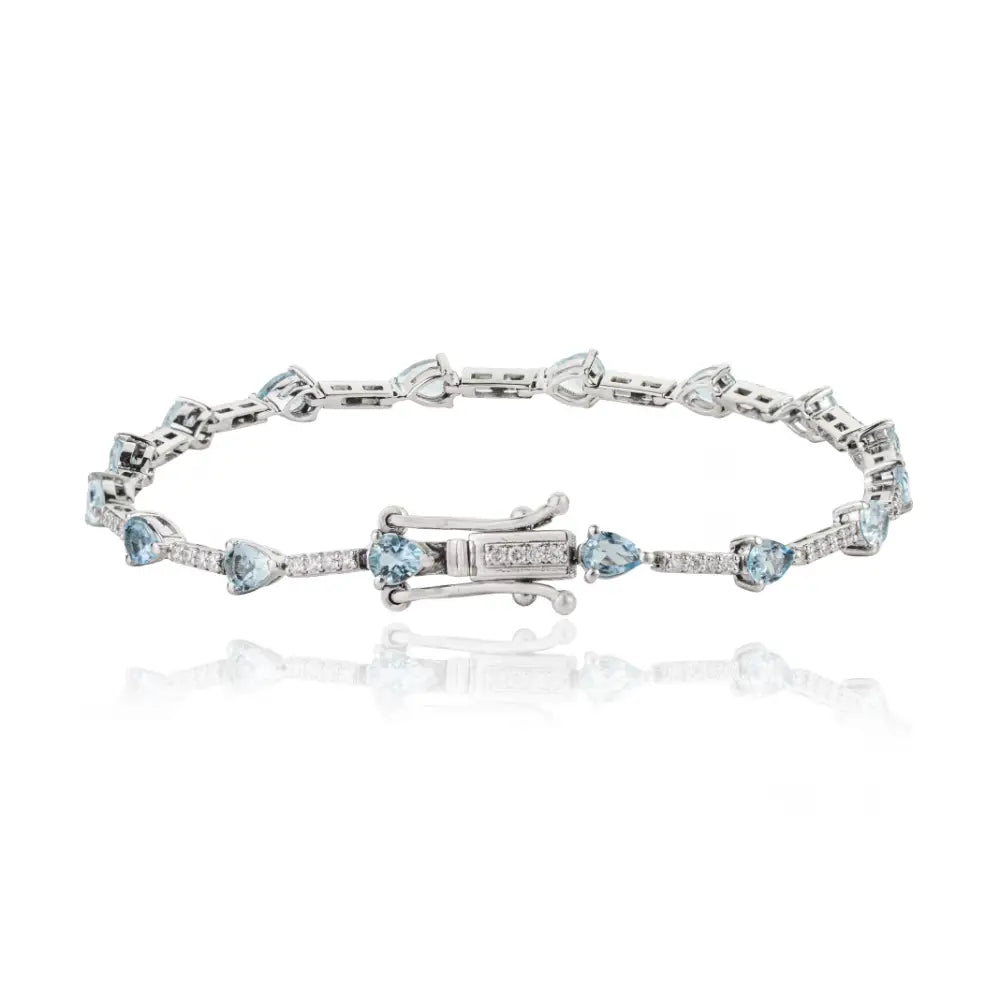 Best Selling Products Aquamarine & Diamond Sleek Tennis Bracelet 14K White Gold Jewelry