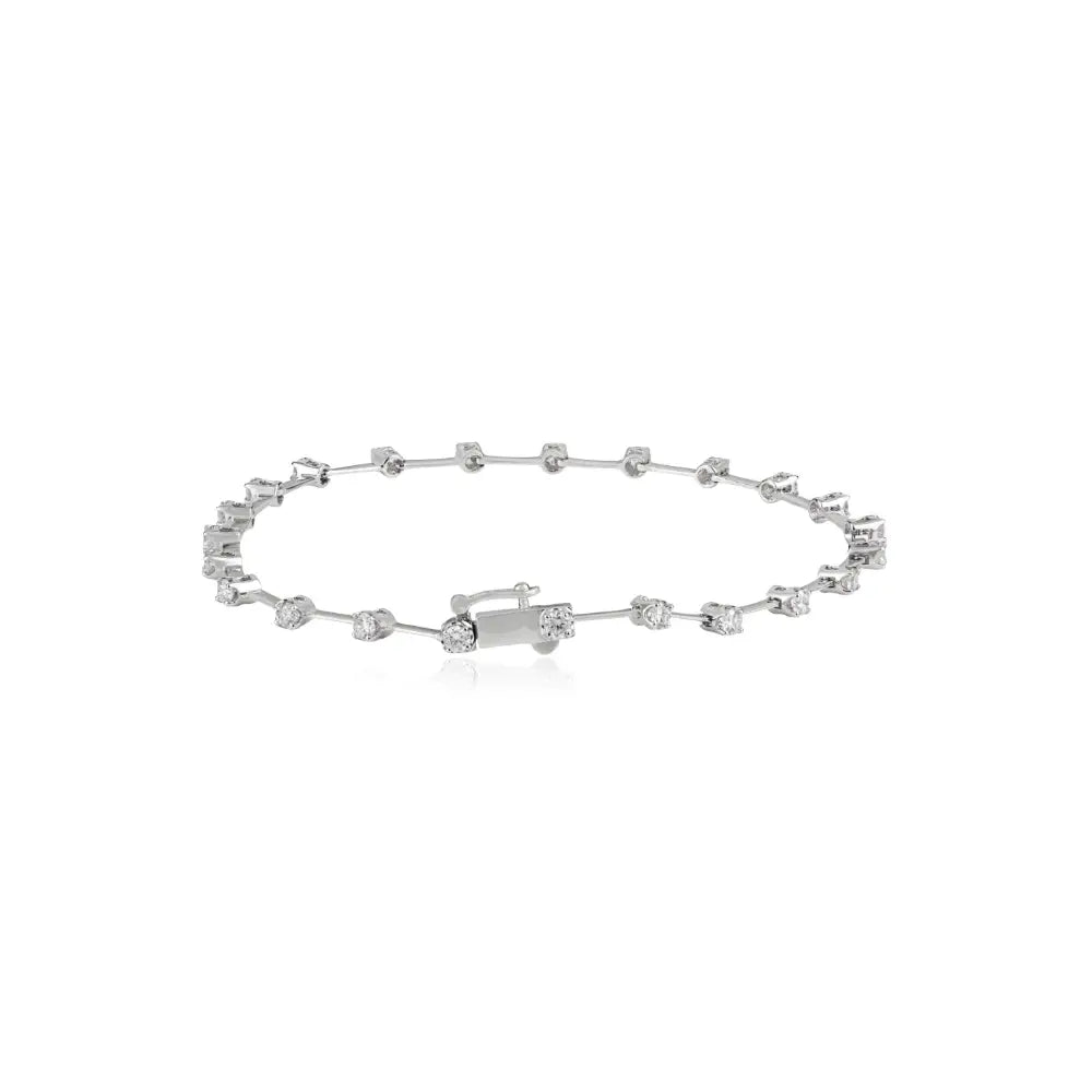 Natural Round Diamond Spaced-Out Sleek Tennis Bracelet Sparkle 14K White Gold Jewelry