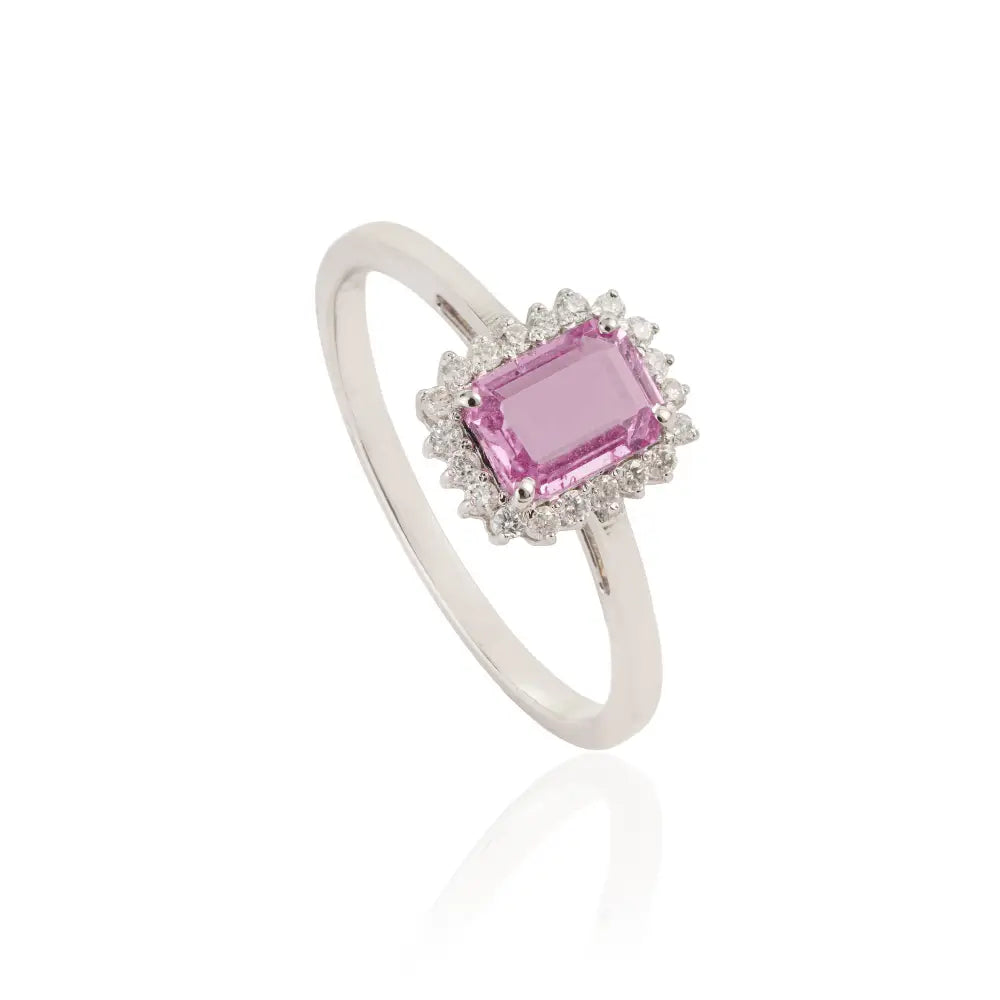 Elegant Classic Style Pink Sapphire & Diamond Cluster Ring 14K White Gold Custom Jewelry