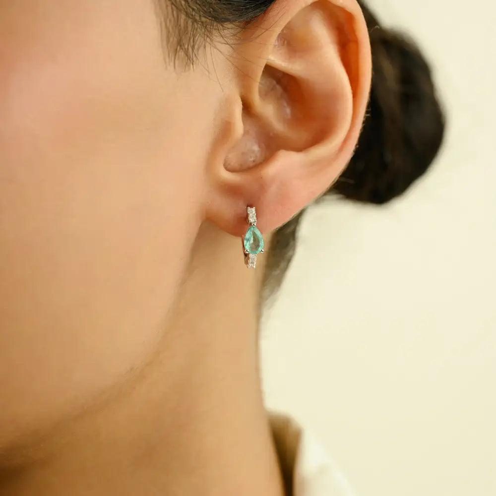 Prong Setting Emerald & Diamond Small Hoop Earrings Everyday Jewelry K14 White Gold