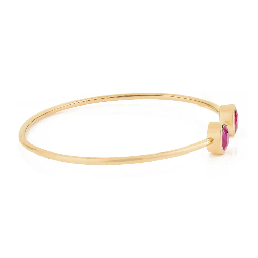 6.5 mm Round Cut Ruby Gemstone Sleek Cuff Bangle Anniversary Gift Solid 14K Yellow Gold
