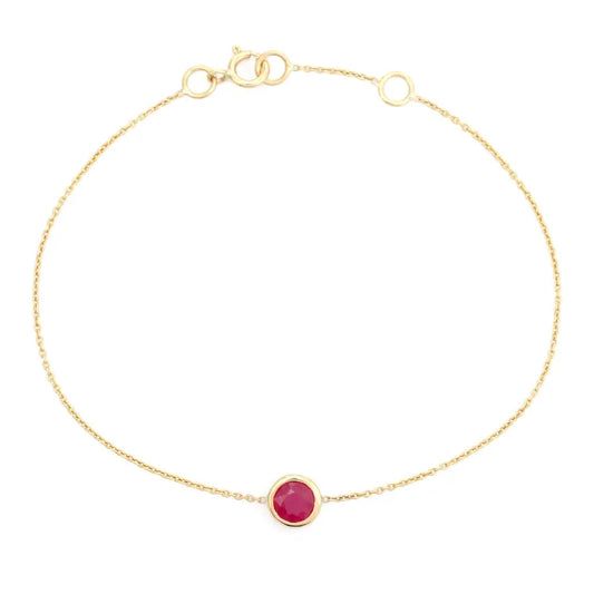 Delicate Minimal 14K Yellow Gold Ruby Gemstone Solitaire Bracelet Latest Trending Jewelry