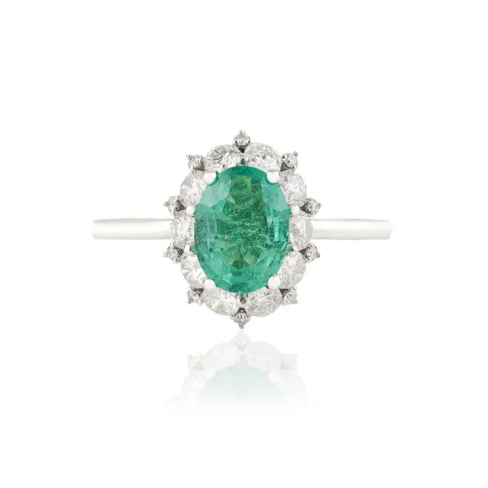 8x6mm Emerald & Diamond Stackable Cluster Ring Engagement Jewelry 14K White Gold