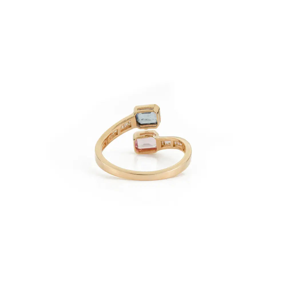 Rainbow Multi Sapphire & Diamond Bypass Ring Birthstone Jewelry 14K Solid Yellow Gold