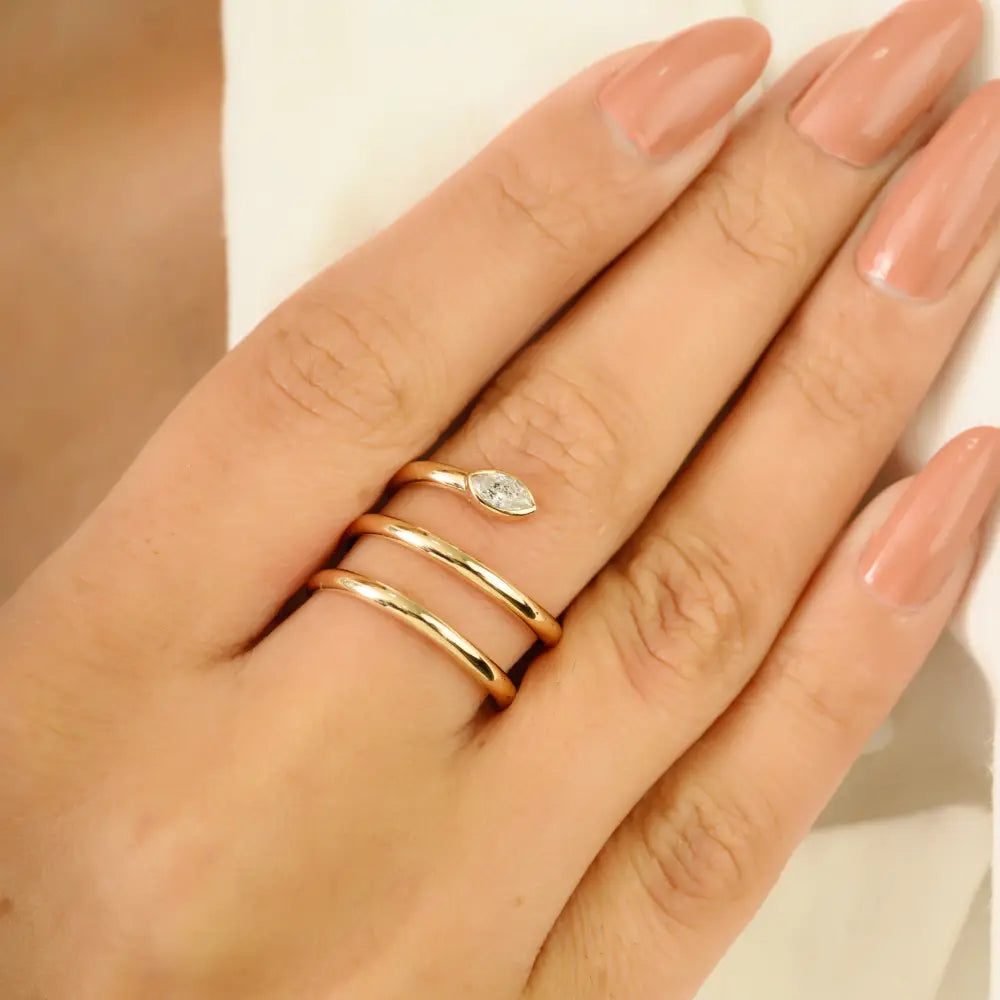 Unique Design 14K Real Yellow Gold Natural Diamond Statement Wrap Ring Custom Jewelry