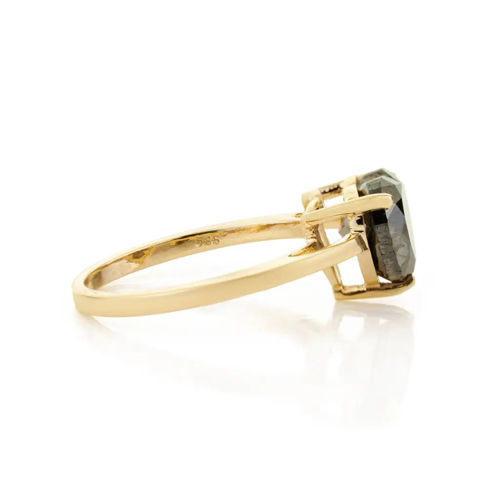 Heart Shape Black Diamond K14 Solid Yellow Gold Solitaire Engagement Ring Latest Jewelry
