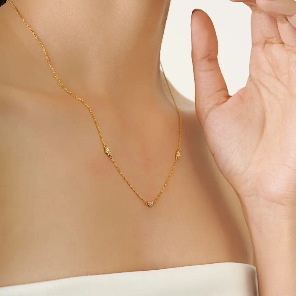 Dainty Fine Real Diamond 14K Yellow Gold Minimalist Heart Shape Necklace Delicate Jewelry