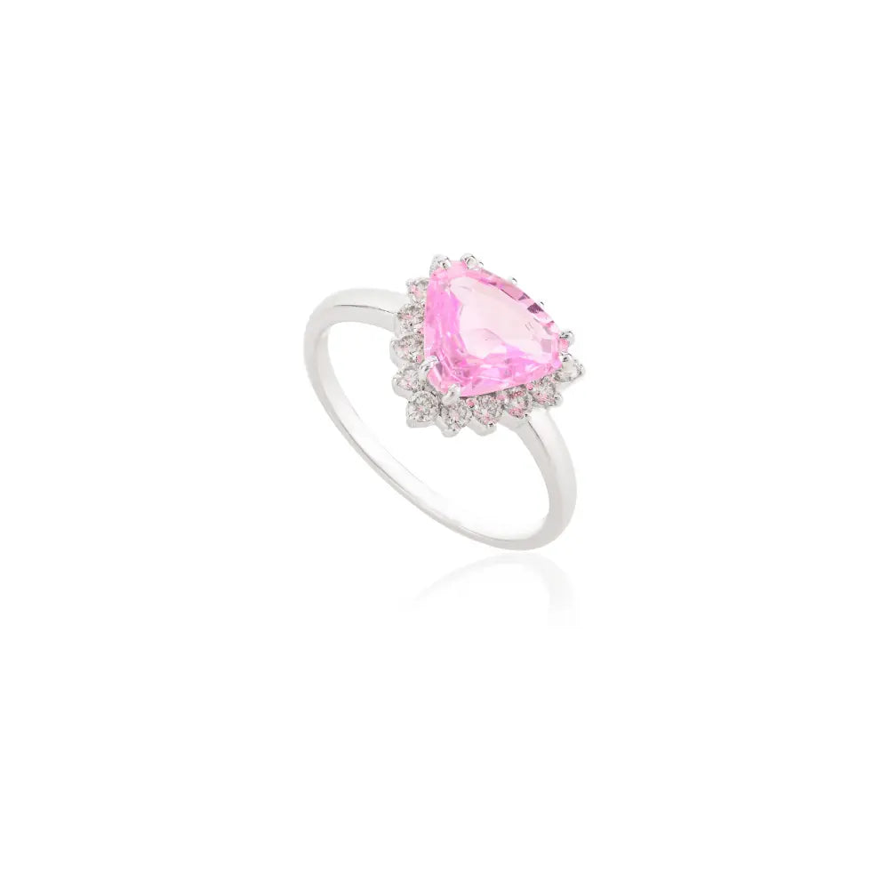 New Arrival 14K Solid White Gold Trillion Shape Pink Sapphire & Diamond Ring