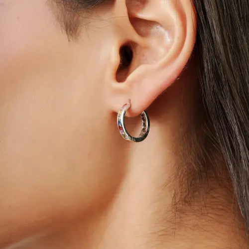Solid 925 Sterling Silver Round Cut Multi Sapphire Gemstone Hoop Earrings For Women Party Wear Jewelry